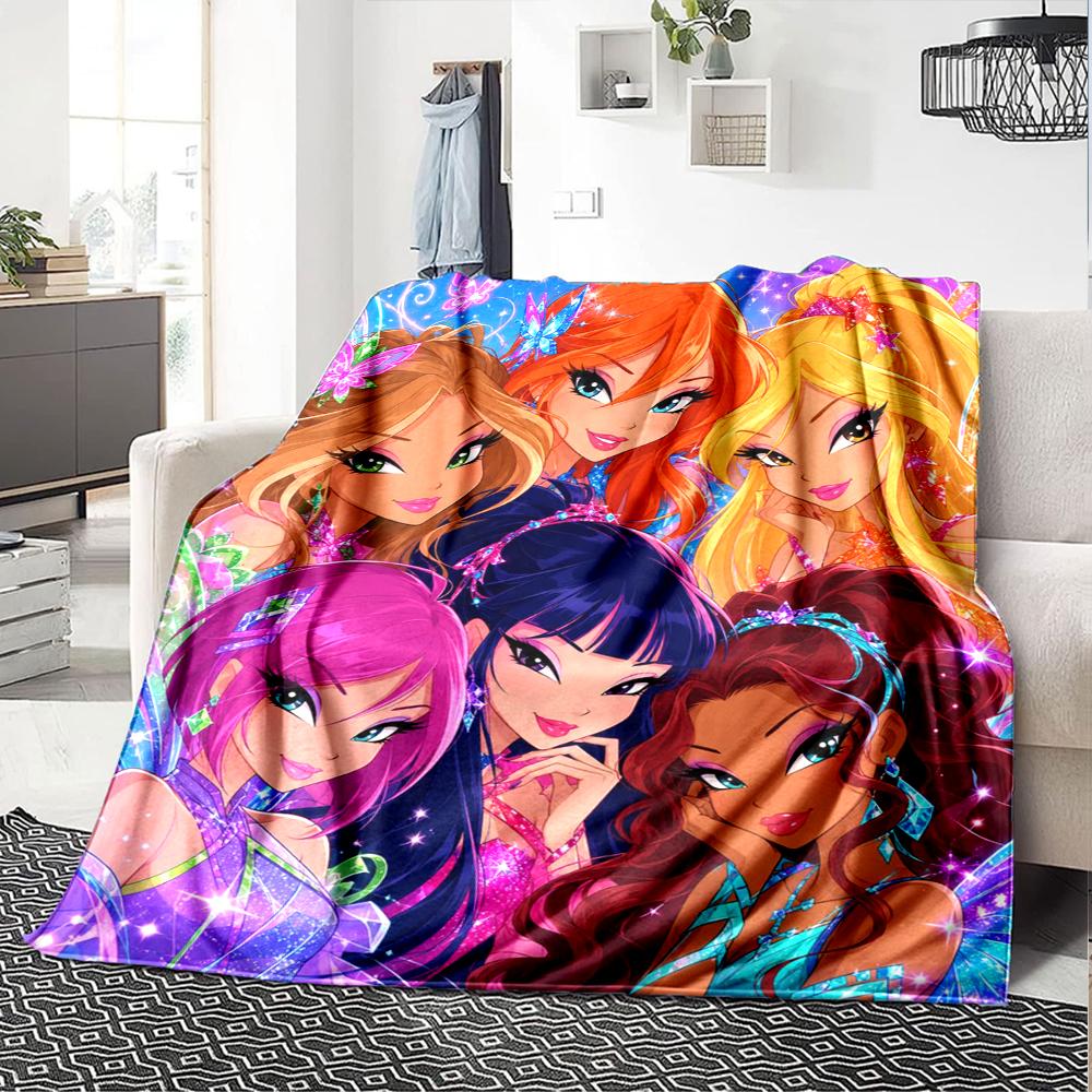 Winx Club Theme Printed Blanket - Perfect for Couch, Bed, Travel & Outdoor Use | Machine Washable, Cozy & Durable.