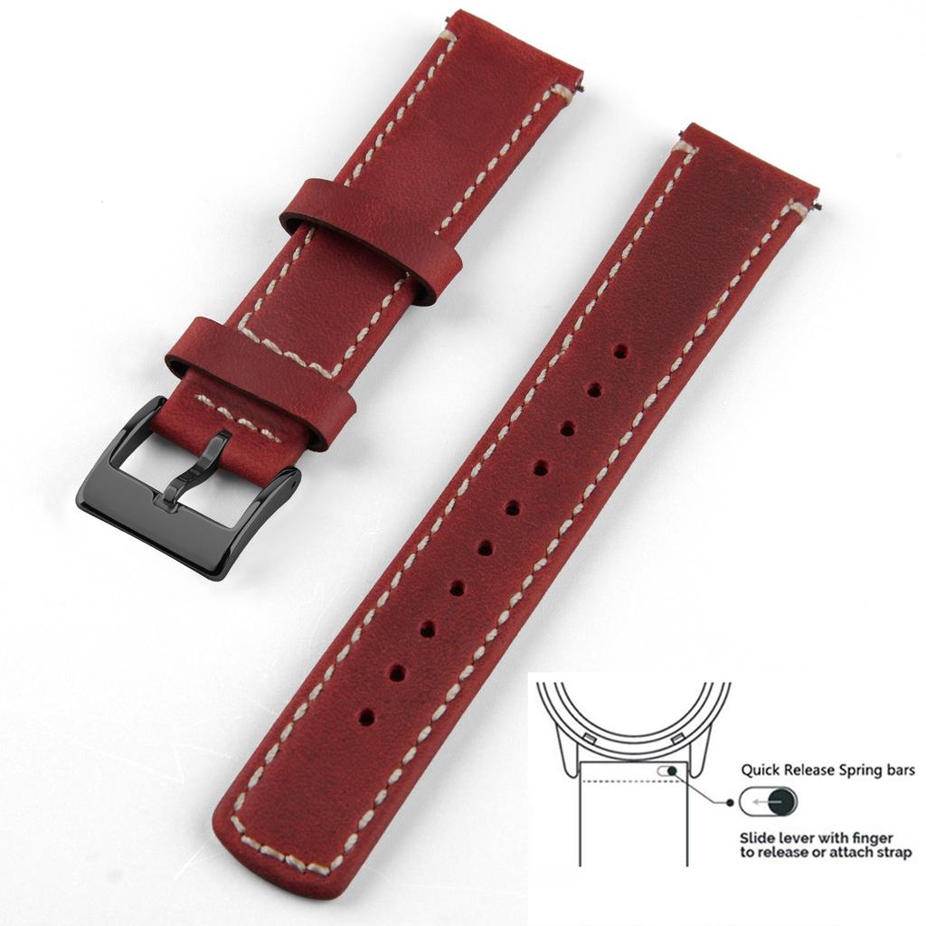 Genuine Leather Top Grain Watch Band, Quick Release 20mm/22mm Watch Strap, Fits Samsung Galaxy Watch, Men and Women Watch band