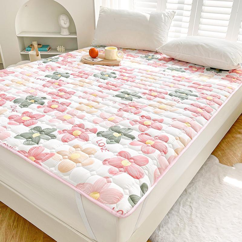 Thick Cotton Fabric Mattress Topper with Elastic Band Quilted Protector Pad Bedspread Winter Mattress Cover for Single/Double