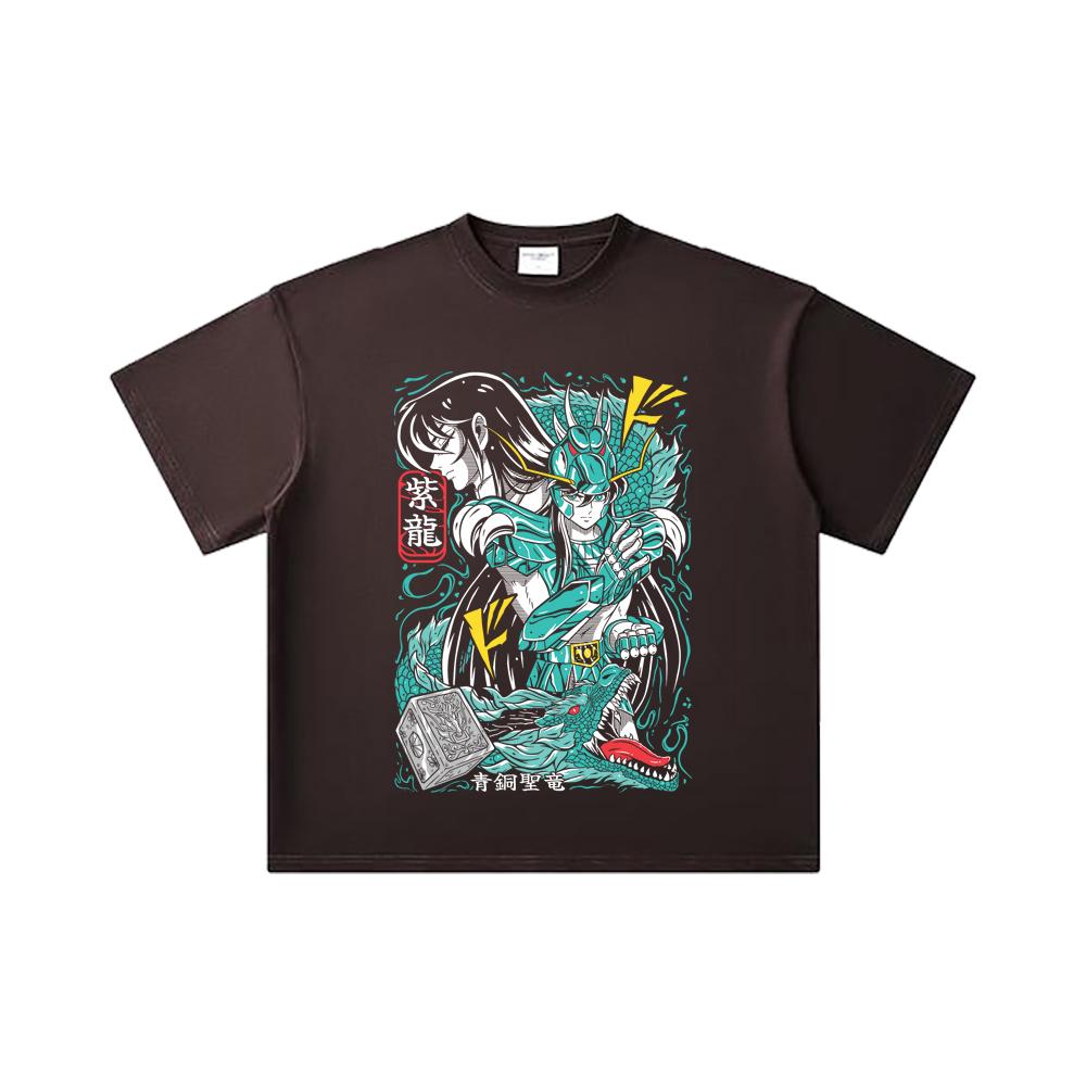 260 GSM podwójna przędza 32 count 100% bawełna Saint Seiya V8 nadruk Shiryu unisex ciężka bawełniana koszulka