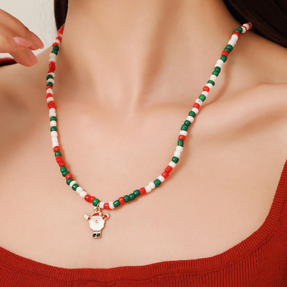Snowflake Christmas Tree Santa Claus Pendant Chokers Women's Christmas Colorful Beads Necklace Collarbone Chain Xmas Gifts