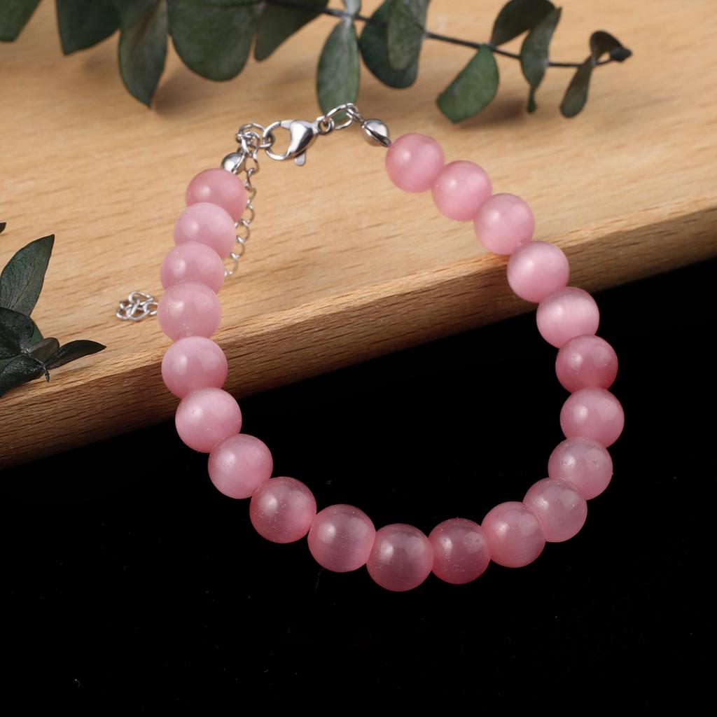 Γυναικείο Βραχιόλι Φυσική Πέτρα Χάντρες Μάτι της Γάτας 8X8 MM Γούρια Για Γυναίκες Ρομαντικό Δώρο Γενεθλίων