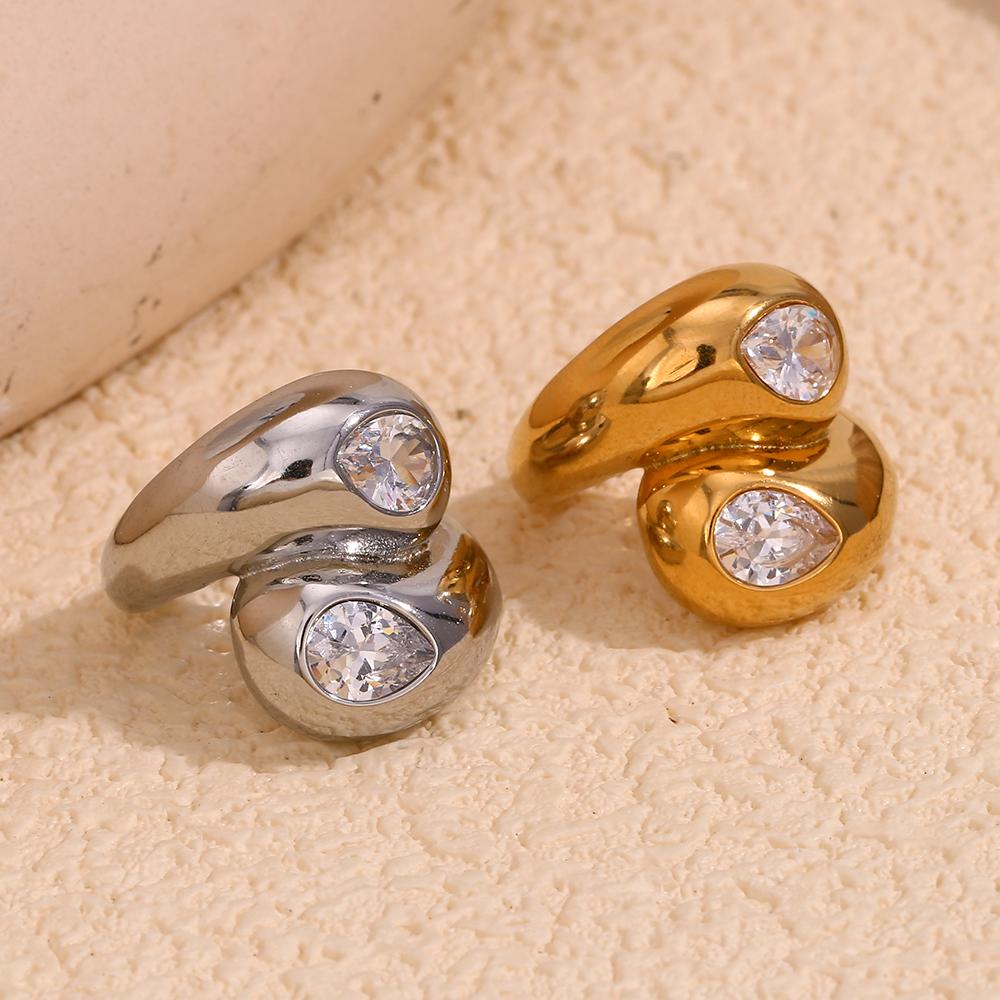 MamacitaSlay Unique Stainless Steel Zircon Ring Suitable For Women's Exaggerated Waterproof Jewelry 18K Gold Plated Ring Gift