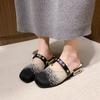 Fashion Spring New Baotou Slippers Women's Fashion Round Head Mesh Cloth Breathable Anti-slip Low Heel Slippers