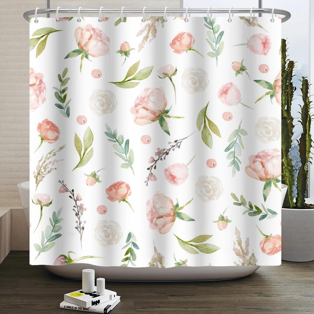 Watercolor Floral Shower Curtain for Bathroom Spring Elegant Flower Printed Bath Curtain Botanical Wildflower Bathroom Decor