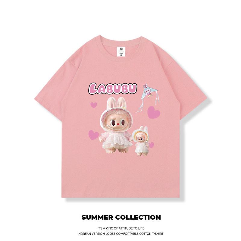 LABUBU Korean Oversize Short Sleeve T-shirt Summer Loose Unisex Tops Women Unique Blouse Baju Perempuan Murah Lengan Panjang Wanita Baggy