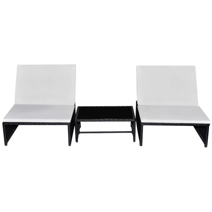 Ensemble de salon de jardin - vidaXL - 43069 - 2 chaises inclinables - table basse - résine tressée noire
