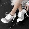 Mode Noir Rose Blanc Chaussures Escarpins à Talons pour Femmes Lacets Talons Hauts Chaussures Féminines Dentelle Fête Mariage Dames Printemps 2024