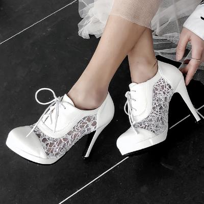 Mode Schwarz Rosa Weiß Absatz Damen Pumps Schuhe Schnürung High Heels Schuhe Weiblich Spitze Party Hochzeitsschuhe Damen 2024 Frühling