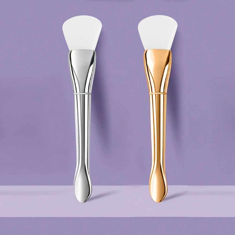 1pcs Full Skin Universal Double-Layer Silicone Facial Mask Brush, Metal Handle, Two Tone, Apply Cleaning Two In One Beauty Tool