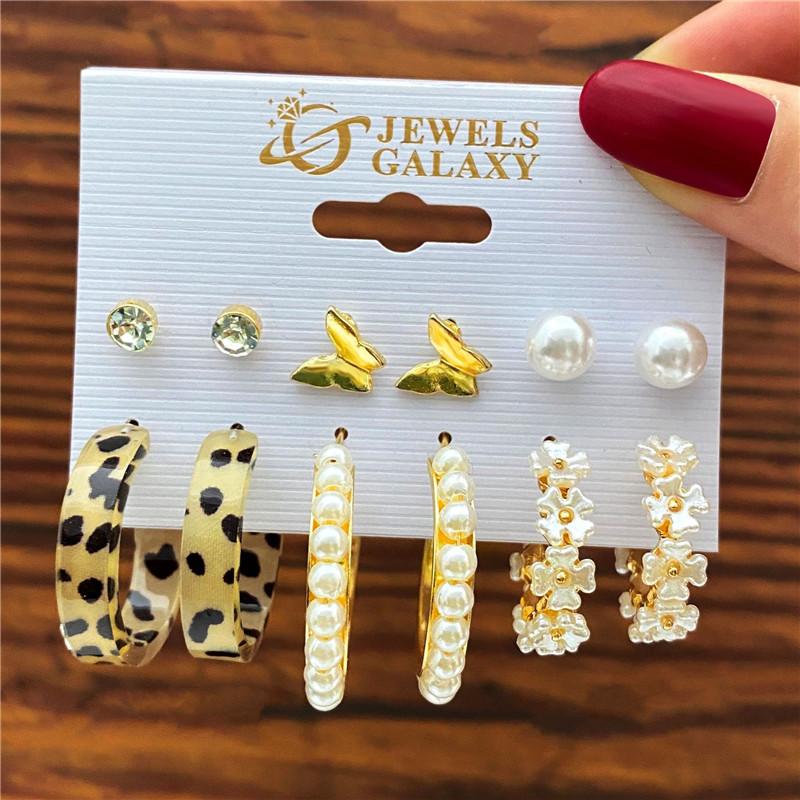 Modyle Vintage Pearl Butterfly Leopard Acrylic Earring Set For Women Girls Heart Earrings Elegant Wedding Party Jewellery