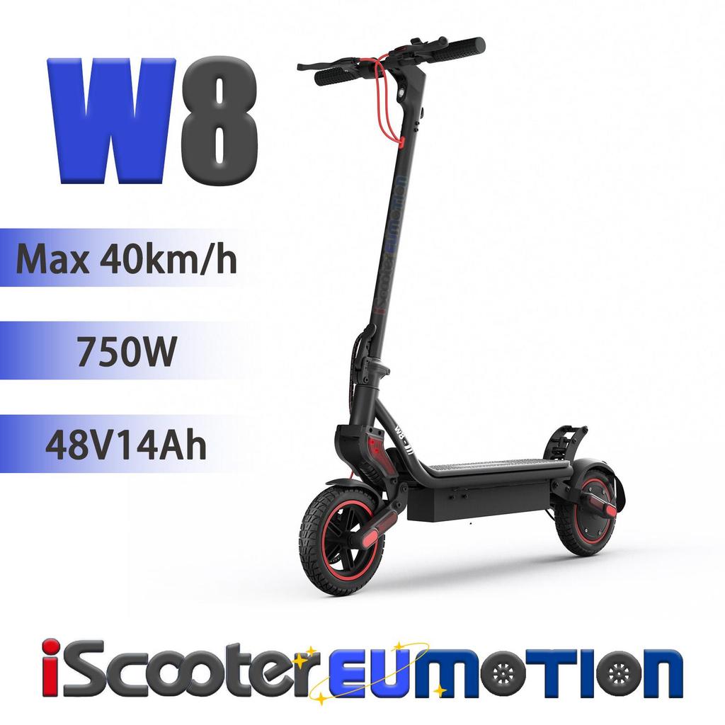 40km/h iScooter W8 Commuter E-Scooter for Adults 750W, 48V14Ah, Full Suspension, 9.3inch Off-Road Tires City Electric Scooter