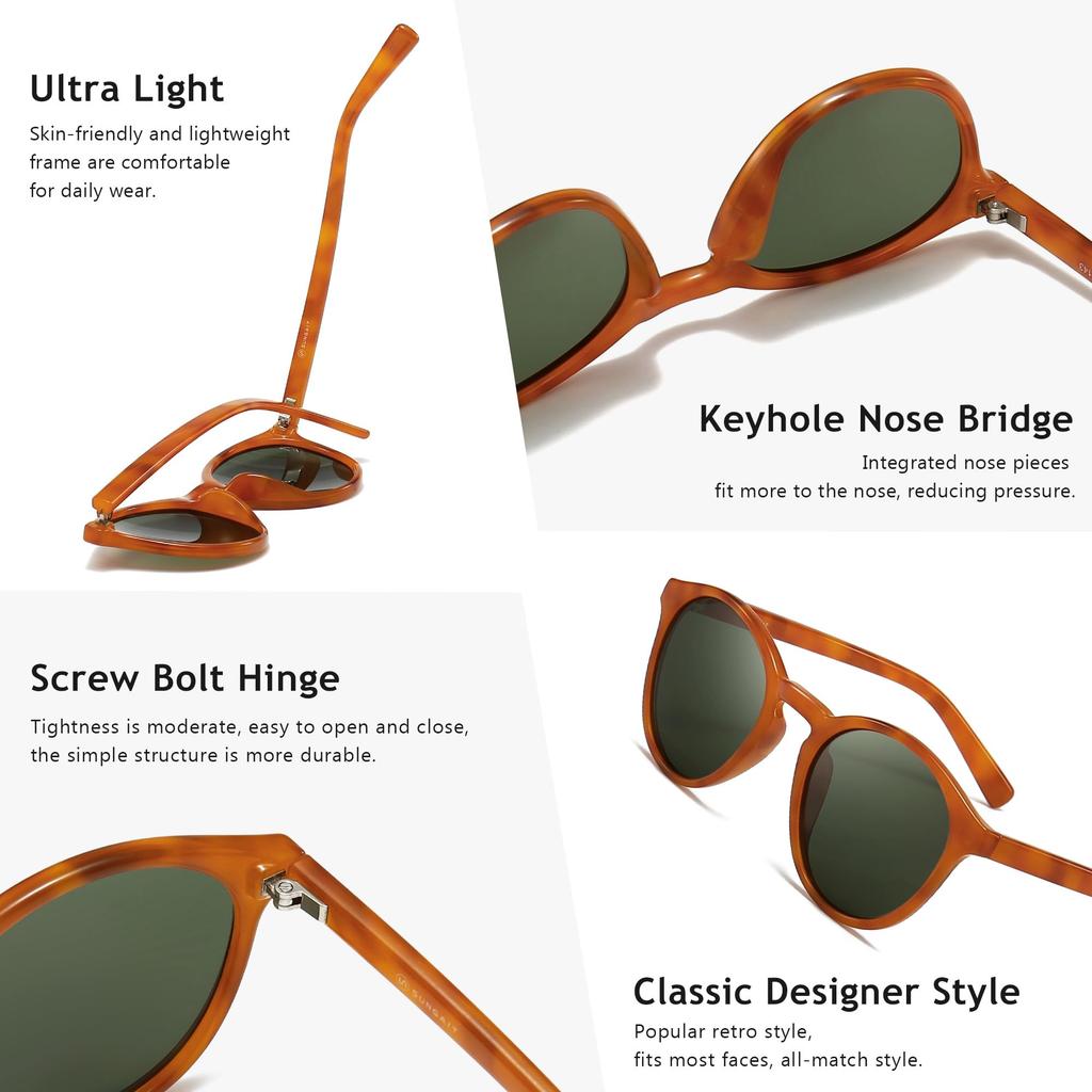 SUNGAIT Klassische Vintage Runde Polarisierte Sonnenbrille für Herren und Retro UV400 JP Damen, Stil, Schutz, SGT166-HDML