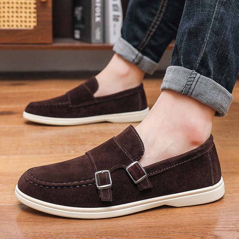 Men's Casual Shoes Suede Loafers Fashion Slip on Leather Shoes Soft Solid Dress Shoes Wedding Flats Business Men Shoe
