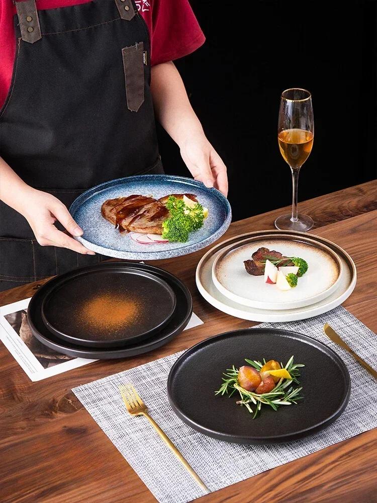 2pcs Black 8-inch Ceramic Steak Plate Household Western Food Pasta Tableware Restaurant Commercial Flat Plates Japanese Dishes