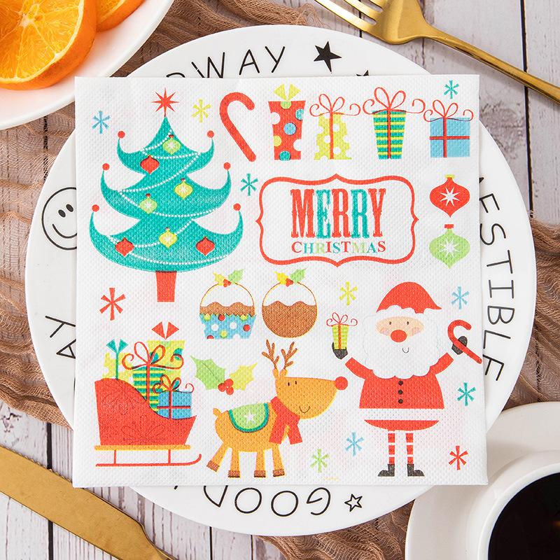 20pcs Printed Napkin New Christmas Day Decoration Elk Square Tissue Paper Party Printed Tissue Christmas Scene Decoration