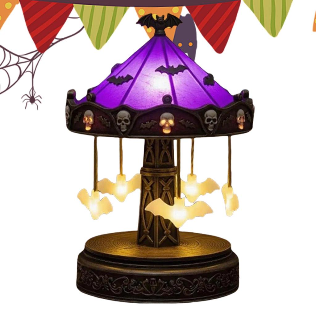 Ghost Carousel Night Light Spooky Bat Spider Carousel Night Light USB Rechargeable Halloween Night Light Desktop Decoration