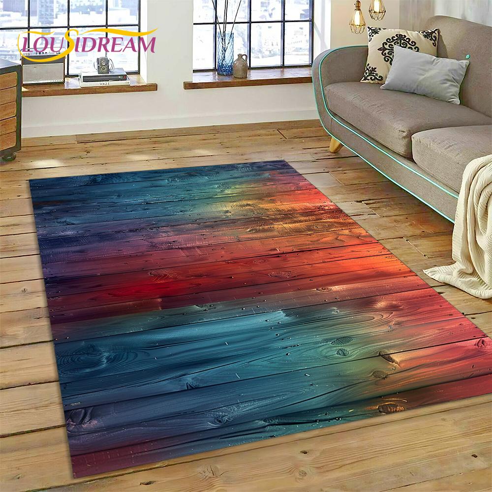 Alfombra Personalizada de Madera con Grano de Color 3D para Decoración de Sala de Estar y Dormitorio, Felpudo Antideslizante para Sofá Felpudo