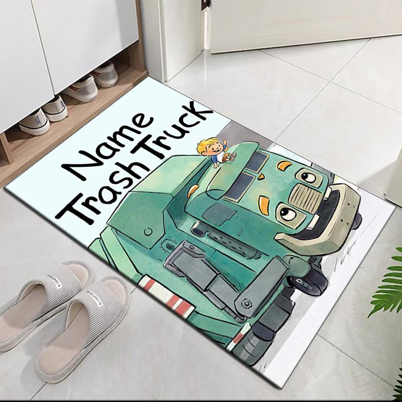 Custom Name Trash Truck Printed Carpet, for Office Chair Living Room Bedroom Kitchen Room Decor Gifts.