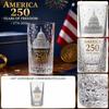 Commemorative 250th Anniversary Glass Tumbler Featuring Capitol Building Etching and Star Pattern Suitable for Collectors and Everyday Use