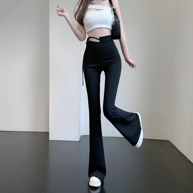 

Женские расклешенные брюки Z Design с высокой талией - черные облегающие брюки Horseshoe с лямками XL