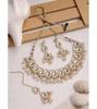 Women Good Looking Stylish Kundan & Pearls Studded White Choker Necklace with Drop Earring Maangtikka Jewellery Set