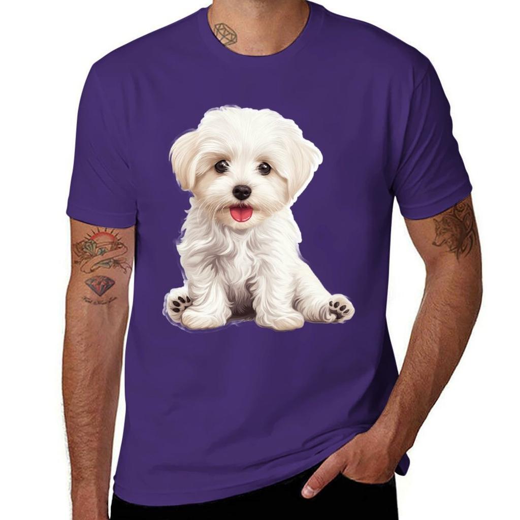 Adorable Maltese Love. T-Shirt Anime Clothes Summer Top Men's Cotton T-shirt