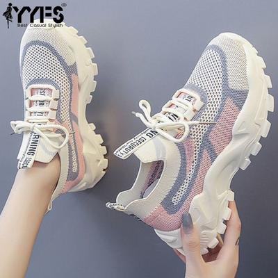 2025 Spring and Summer New Women's Sports Shoes Net Red Breathable Soft Sole Casual Canvas Lightweight Running Thick Sole
