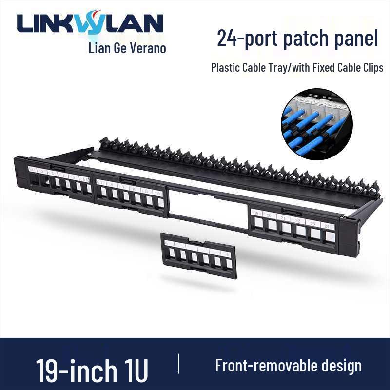 

1U 24-Port Patch Panel with Detachable Template & Cable Management for 19-Inch Server Racks