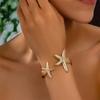 Vintage Metal Flower Starfish Upper Arm Cuff Bracelet For Women Gold Color Geometric Open Bangles Femme Aesthetic Jewelry Gift