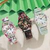Women Flowers Printed Quartz Watch Arabic Dial Wristwatch