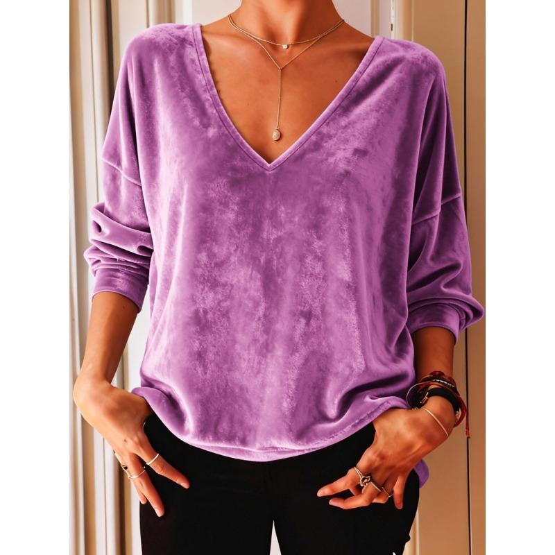 Blusas y Camisas Casuales de Moda para Mujer JPNTKY Estampado de Color Sólido Manga Larga Cuello en V
