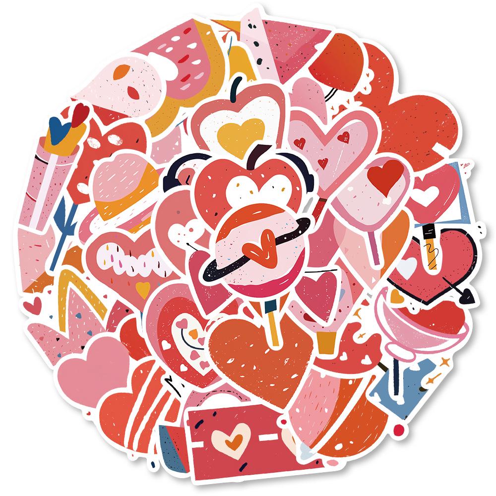 Valentine's Day 50-Piece LOVE Graffiti Stickers - Waterproof Cartoon Decorations for Luggage and Rooms