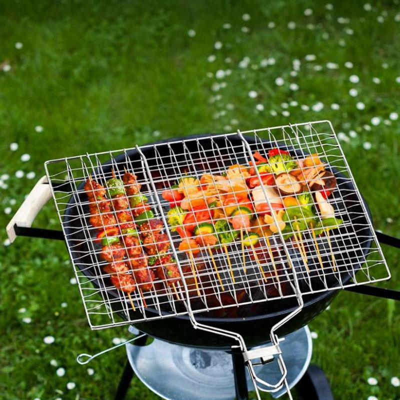 Large Capacity Flat BBQ Grill Basket Mesh Cage Grill With Secure Locking Handle
