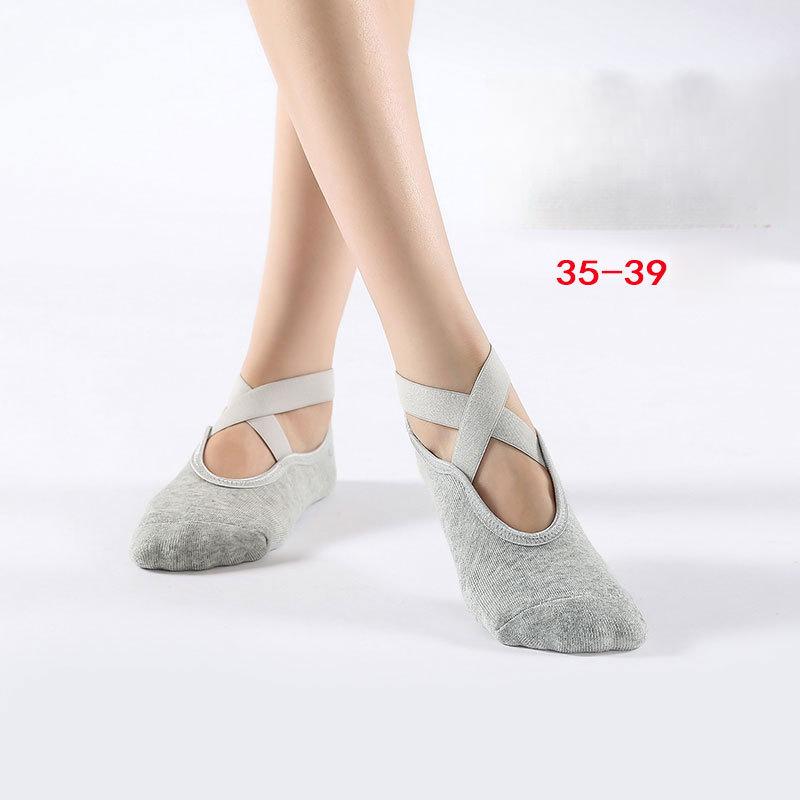 Women's Non-Slip Yoga Socks, Autumn Winter Thickened Cotton Pilates Open Instep Socks for Indoor Dance Fitness