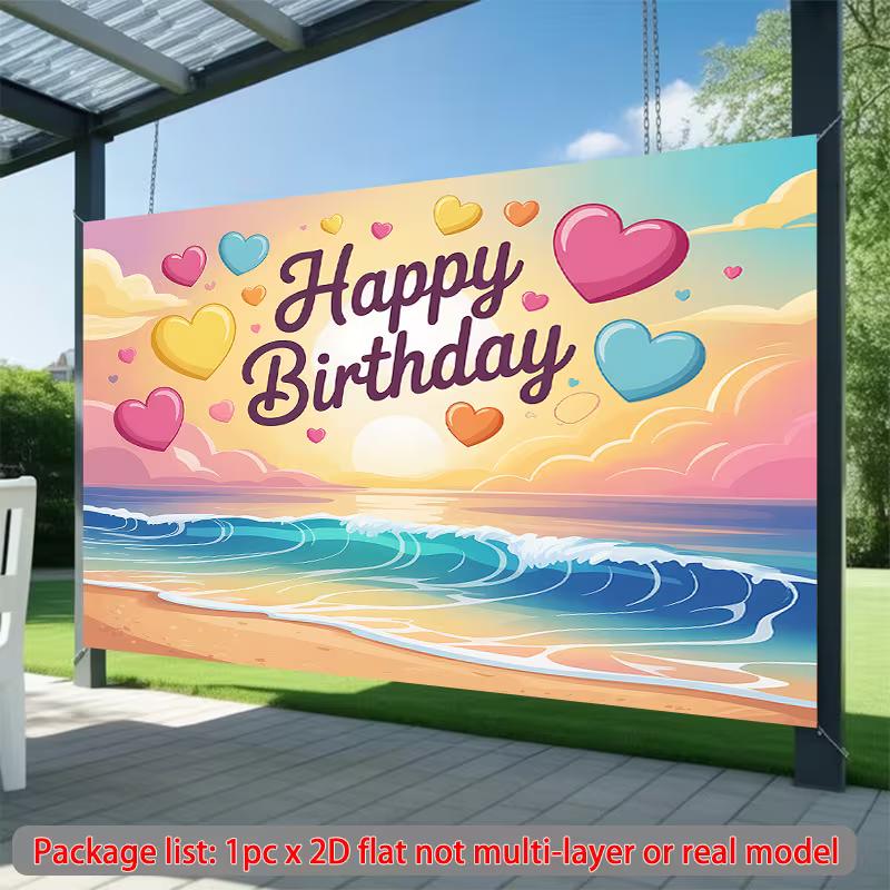 2D Pastel Beach Birthday Photography Backdrop Kids' Party Decoration Clo