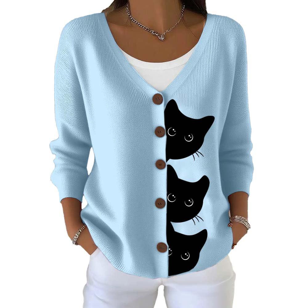 V-Neck 5-Button Printed Cardigan Sweater
