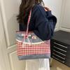 Fashion Lattice Lace Bow Shoulder Bag Casual Large Capacity Handbag Versatile Tote Bag Women