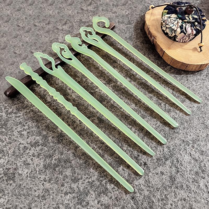 Imitation Jade Ancient Wind Hairpin Daily Hair Coiffure Hanfu Bamboo Xiangyun Cheongsam Hair Pulling Pill Head Multicolor Hairpin