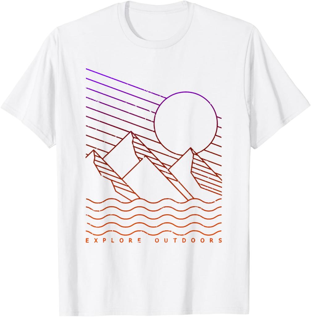 Geometric Line Art Explore Outdoors TShirt Unisex Summer Streetwear Tops Couple Kawayi Customizable Camiseta Hombre