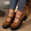 Brown Metal Buckle Mary Janes Shoes Women 2025 Summer Chunky Platform Medium Heels Pumps Women Solid Closed Toe Sandals Women