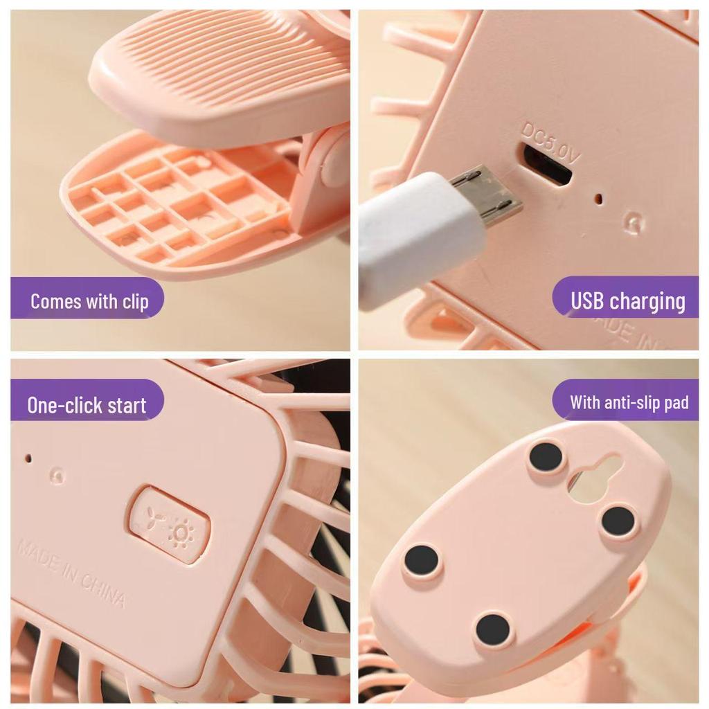 Compact USB-Powered Silent Desk Fan with Three Speeds and Clip Option for Students and Offices