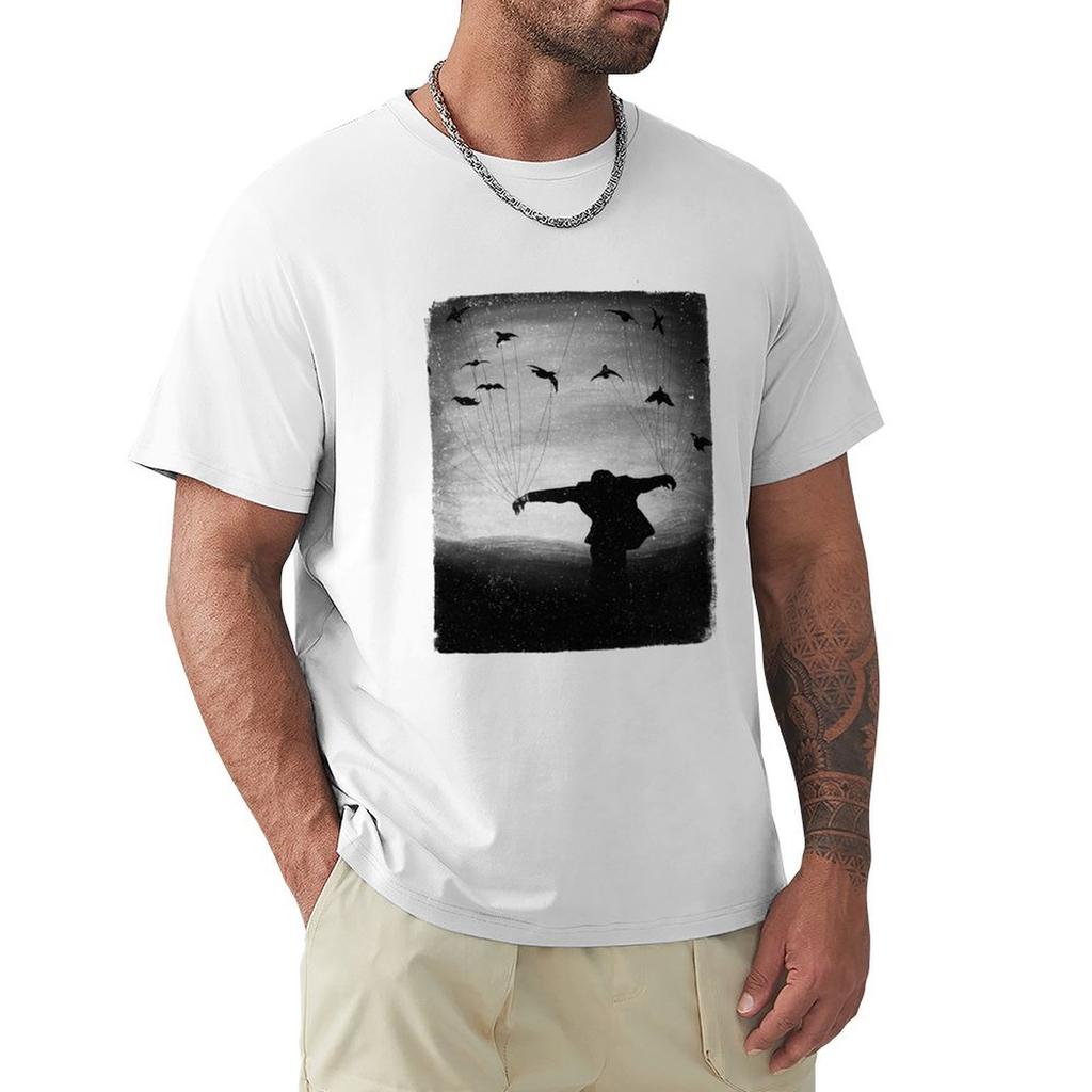 Man In Flight With Crows Tshirt Water Resistant Casual Tshirt