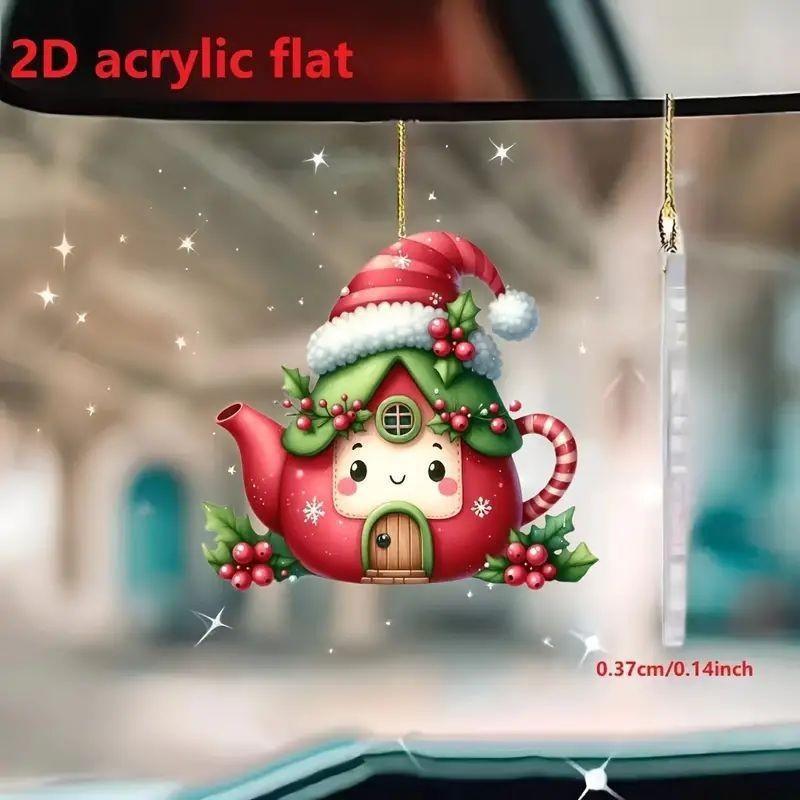 Cute Kettle Cartoon Pattern Acrylic Pendant For Christmas And Decoration Car