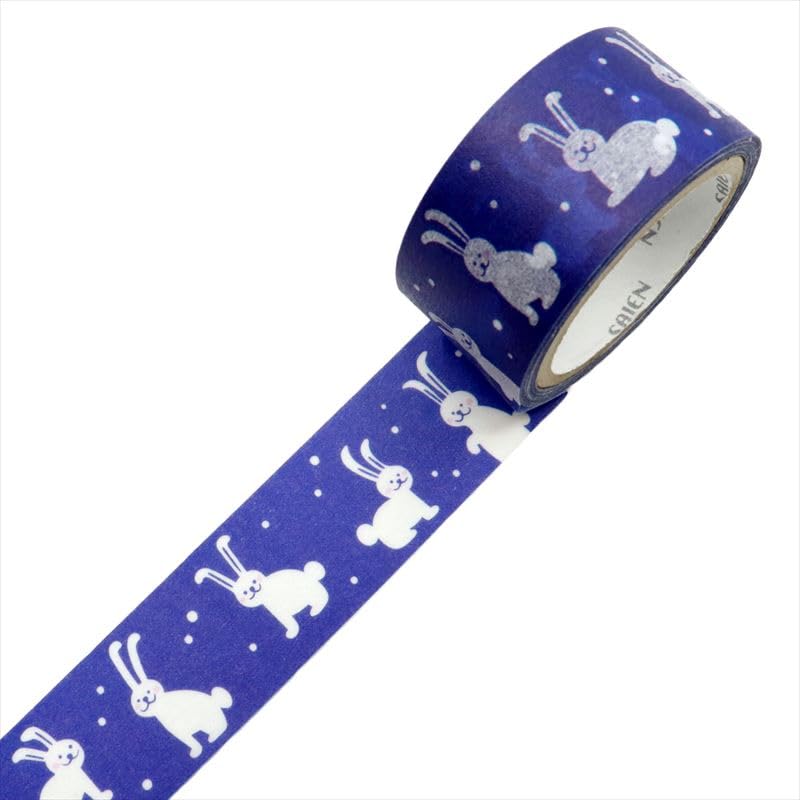 Made In Japan SAIEN Masking Tape 20mm X 5m Roll "Winter Rabbits" TR-4066