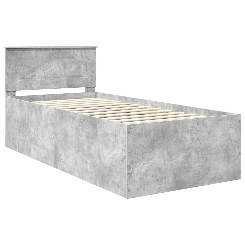 Bed Frame with Headboard Concrete Grey 75 x 190 cm Particleboard
