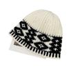 New Retro Color Blocked Rhombus Plaid Knitted Woolen Hat Autumn and Winter Face Showing Small Baotou Cold Hat Warm Hat