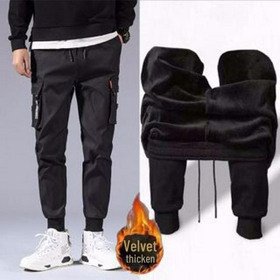Men's Autumn/Winter Casual Velvet Jogger Pants with Cuffs