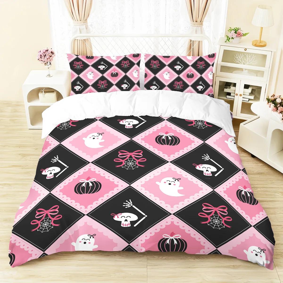 

3-piece Halloween Cute Ghost Bow Pattern 1 Quilt Cover+2 Pillowcases Core Free Soft and Comfortable Quilt Cover Set EU Twin(135x200cm)