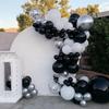 Schwarze und weiße Luftballongirlande aus Metall mit silbernem Konfetti, Ballonbogen-Set für Silvester, Geburtstagsfeiern, Hochzeiten und Abschlussfeiern, Dekoration für Globos
